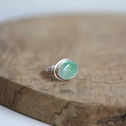 Green Jade Ring - East West Burma Jade - Sterling Silver