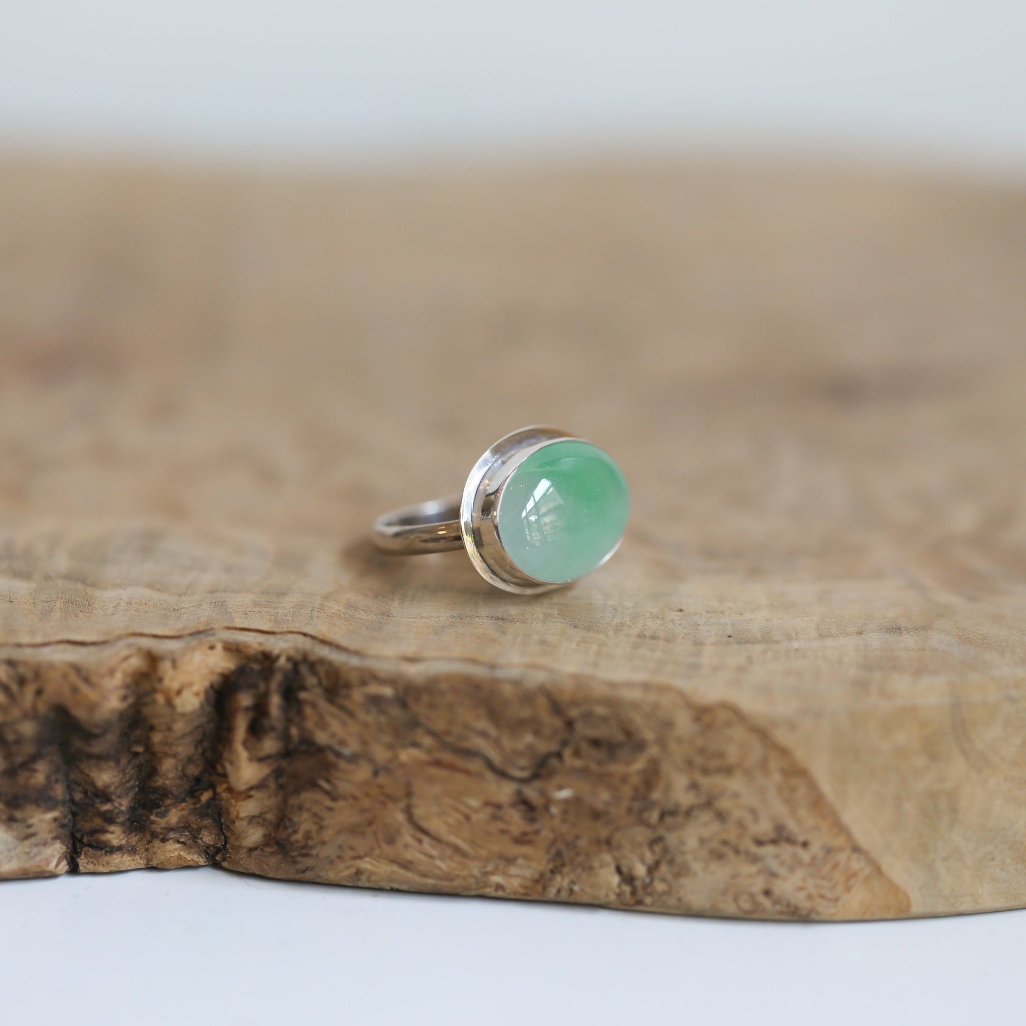 Green Jade Ring - East West Burma Jade - Sterling Silver