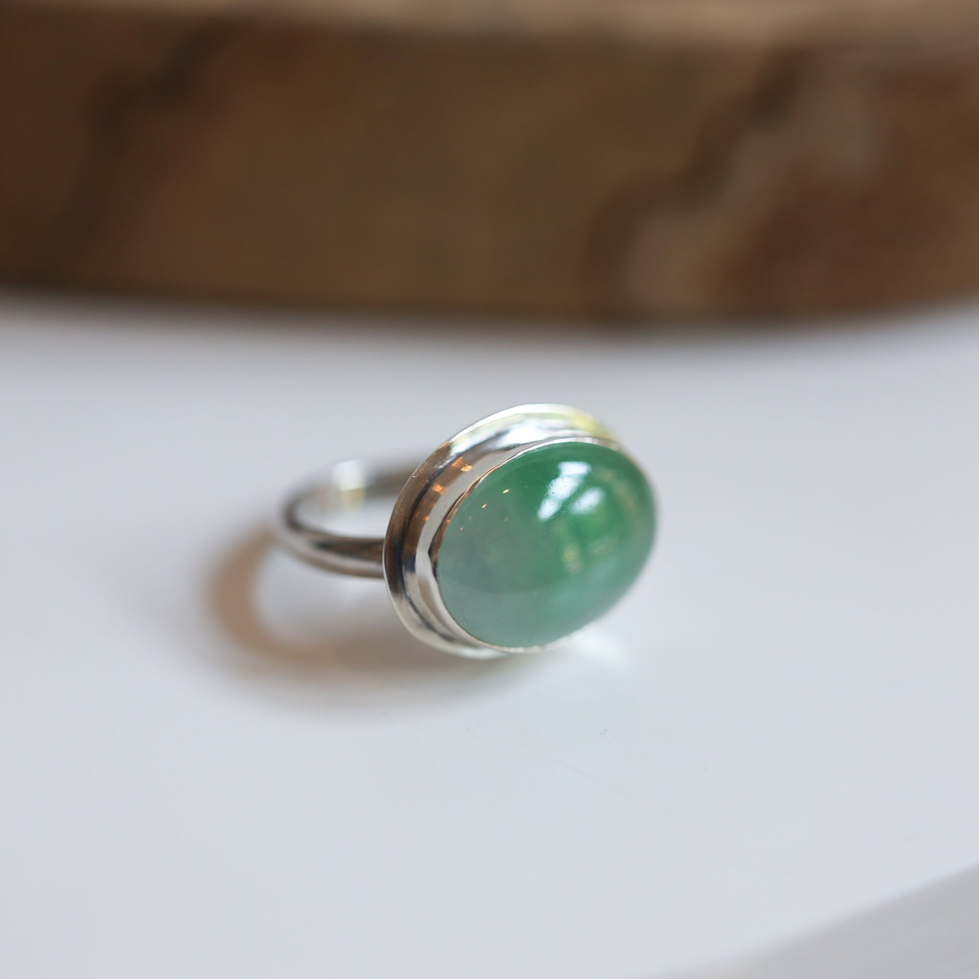 Green Jade Ring - East West Burma Jade - Sterling Silver