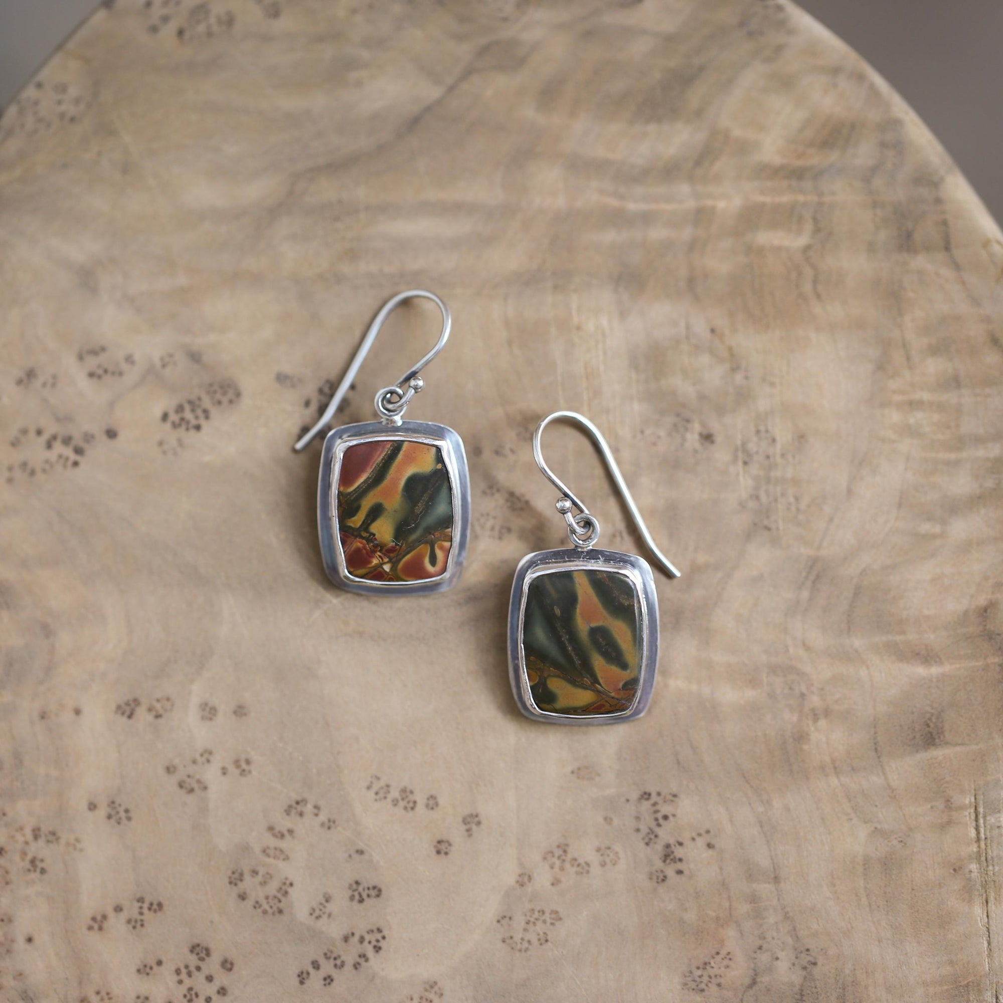 Red Creek Jasper Earrings - .925 Sterling Silver - Earthy Rectangle Drop Earrings