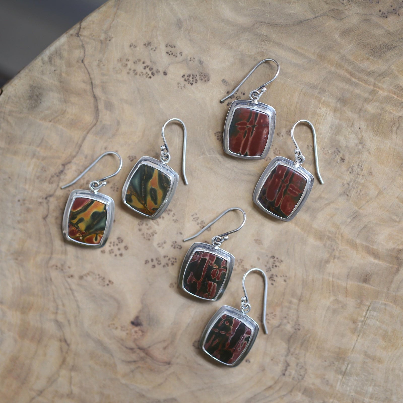 Red Creek Jasper Earrings - .925 Sterling Silver - Earthy Rectangle Drop Earrings