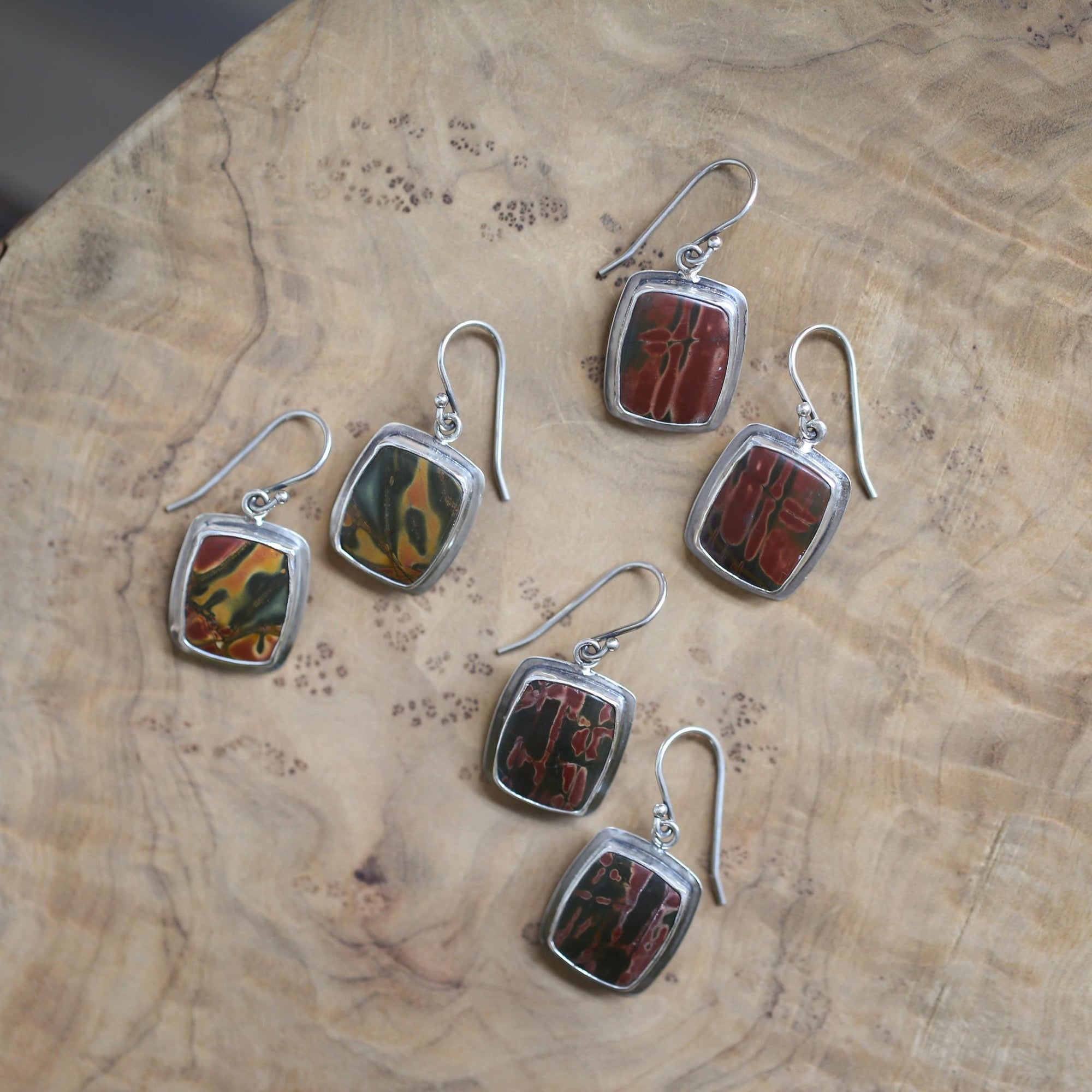 Red Creek Jasper Earrings - .925 Sterling Silver - Earthy Rectangle Drop Earrings