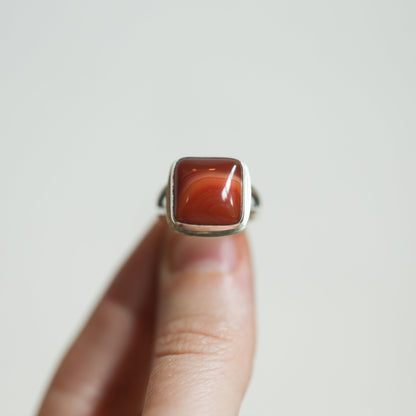 Banded Red Agate Ring – Square Sterling Silver Silversmith Design