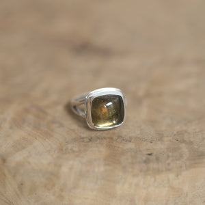 Sterling Silver Citrine Ring – Square Cabochon, Handmade Jewelry