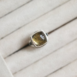 Sterling Silver Citrine Ring – Square Cabochon, Handmade Jewelry