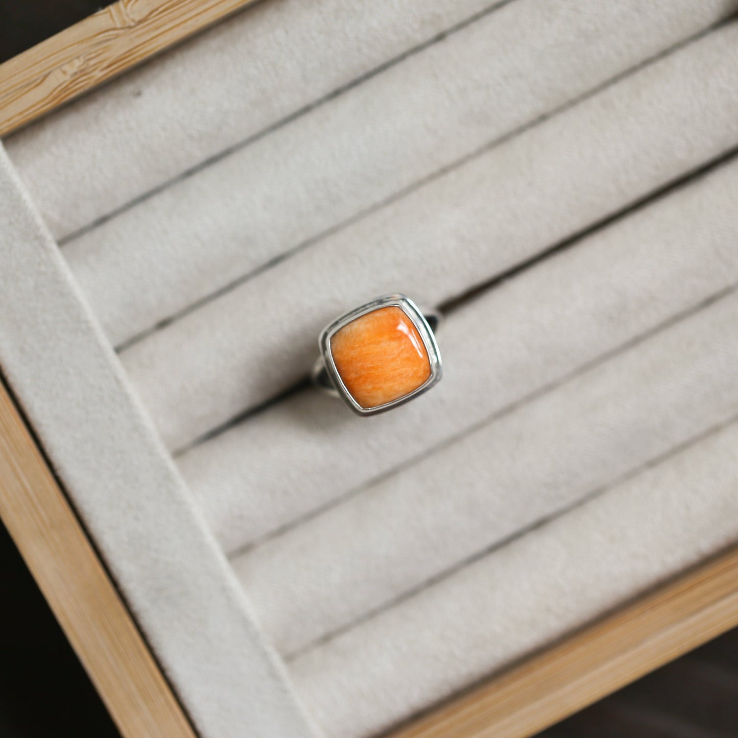 Handmade Sterling Silver Spiny Oyster Ring – Unisex Square Cabochon