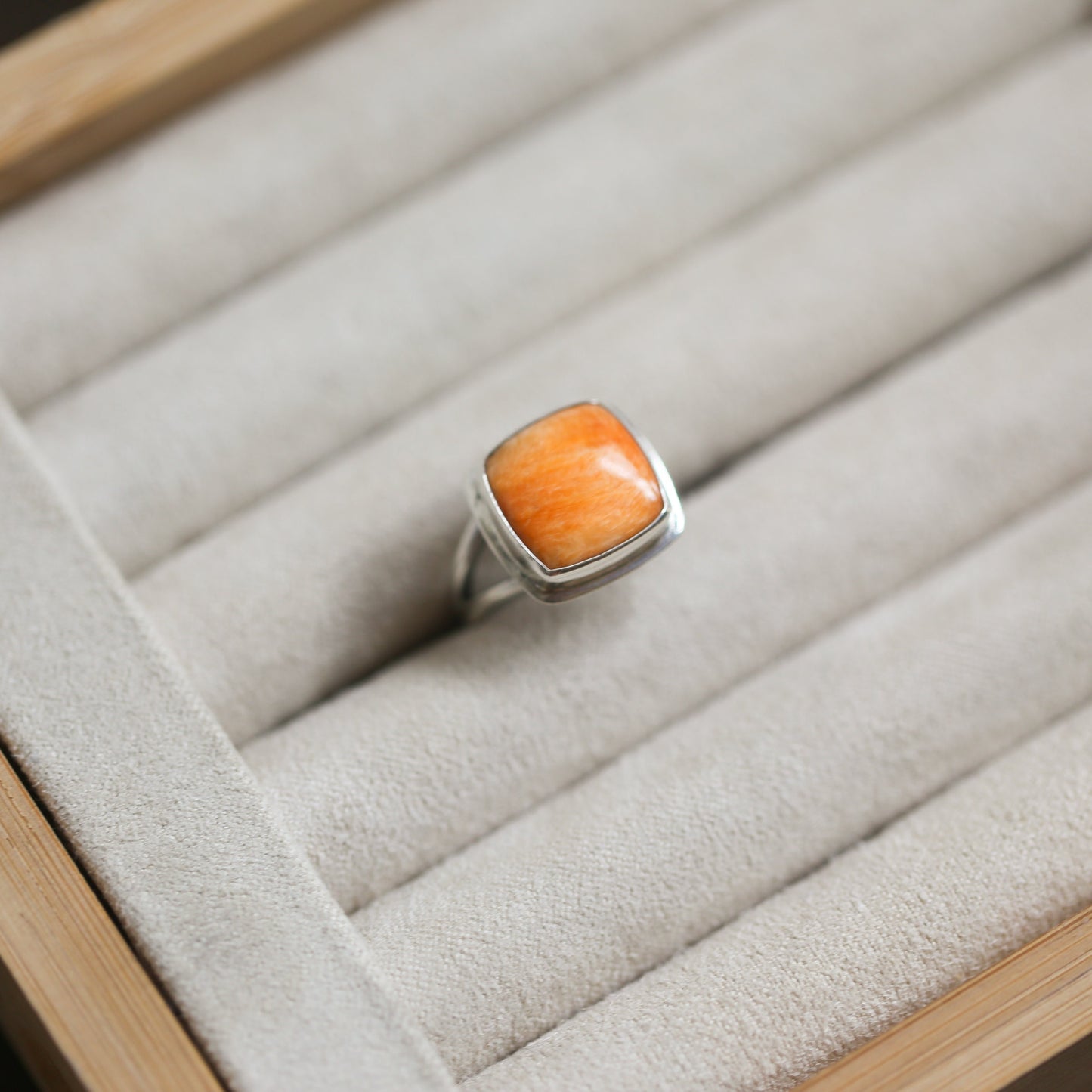 Handmade Sterling Silver Spiny Oyster Ring – Unisex Square Cabochon