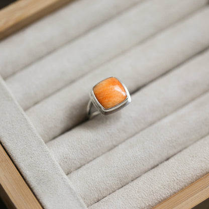 Handmade Sterling Silver Spiny Oyster Ring – Unisex Square Cabochon