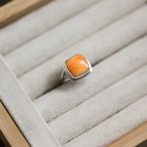 Handmade Sterling Silver Spiny Oyster Ring – Unisex Square Cabochon