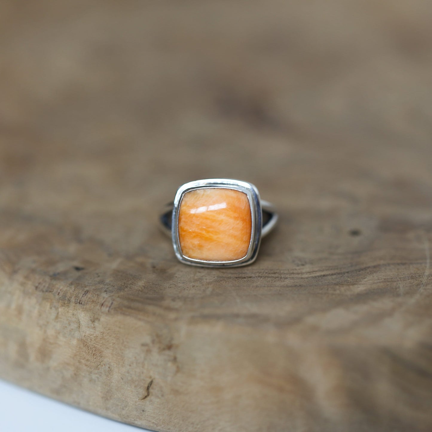 Handmade Sterling Silver Spiny Oyster Ring – Unisex Square Cabochon