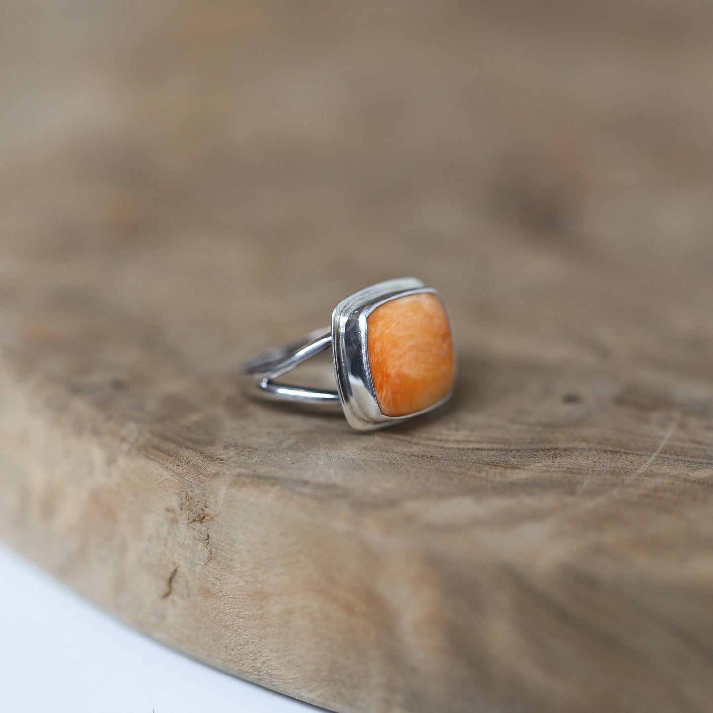Handmade Sterling Silver Spiny Oyster Ring – Unisex Square Cabochon
