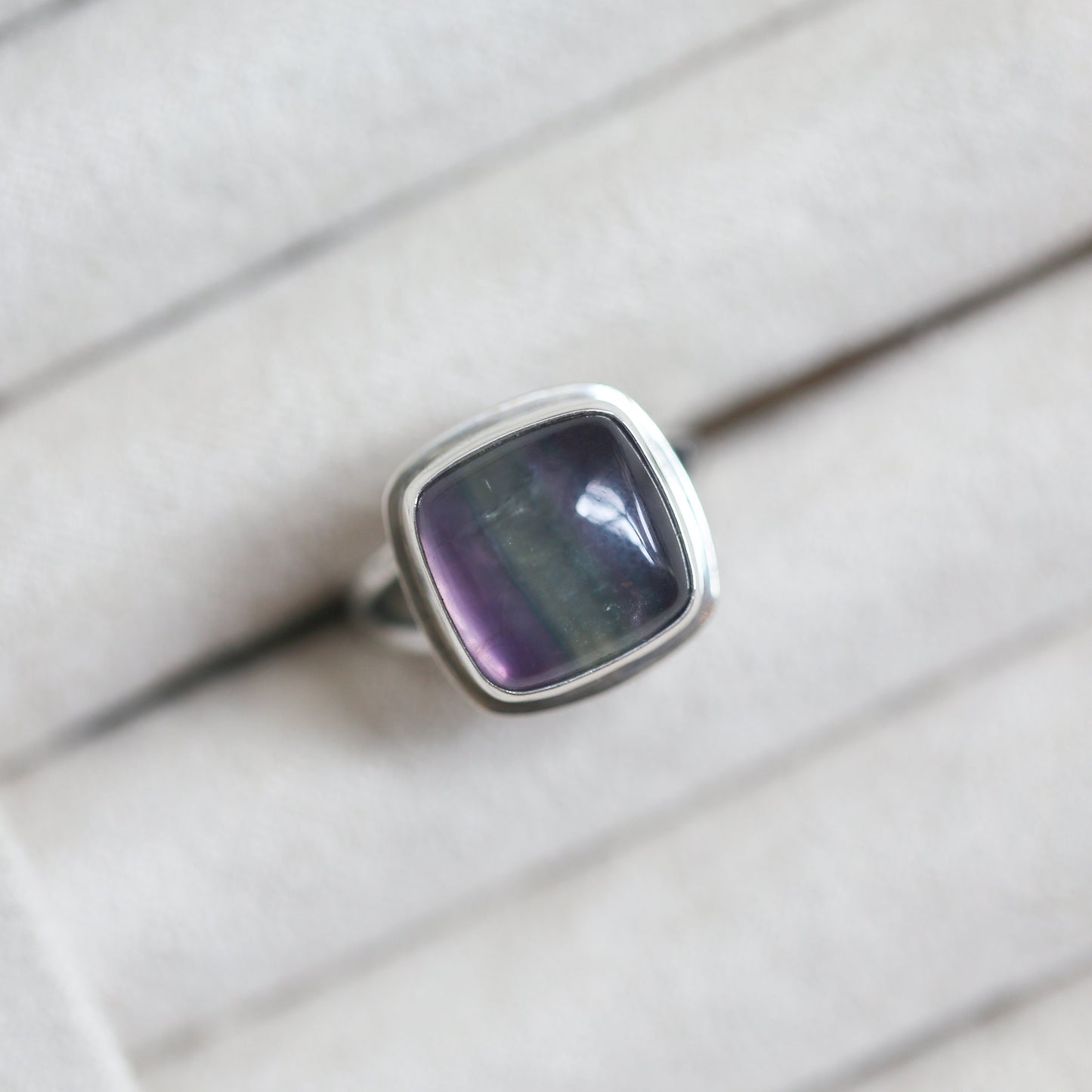 Custom Silversmith Rainbow Fluorite Ring – Choose Your Square Cabochon