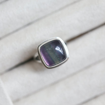 Custom Silversmith Rainbow Fluorite Ring – Choose Your Square Cabochon