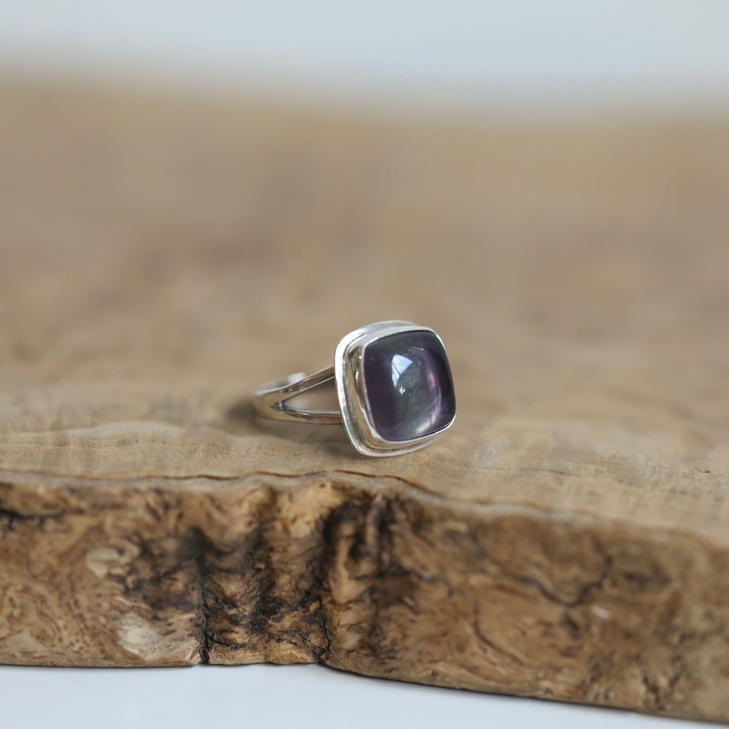 Custom Silversmith Rainbow Fluorite Ring – Choose Your Square Cabochon
