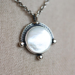 Mother of Pearl Compass Pendant – Sterling Silver Silversmith Necklace