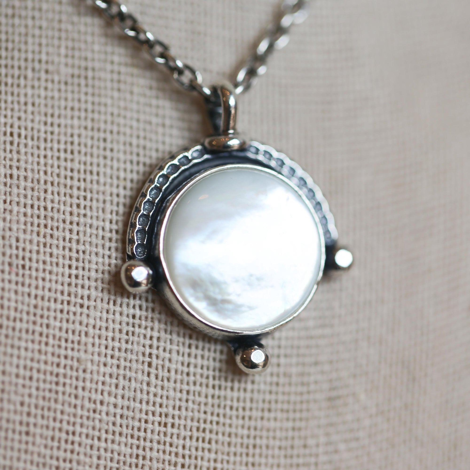 Mother of Pearl Compass Pendant - Sterling Silver - Silversmith - Ready to Ship