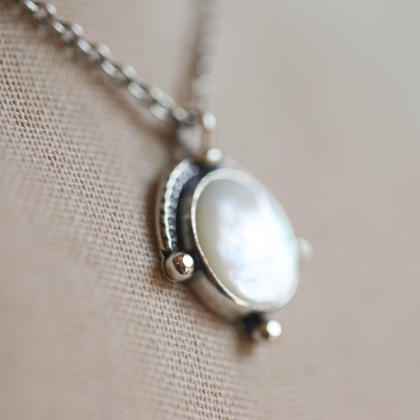 Mother of Pearl Compass Pendant – Sterling Silver Silversmith Necklace