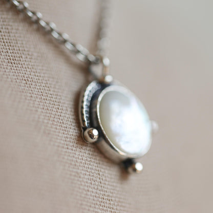 Mother of Pearl Compass Pendant – Sterling Silver Silversmith Necklace