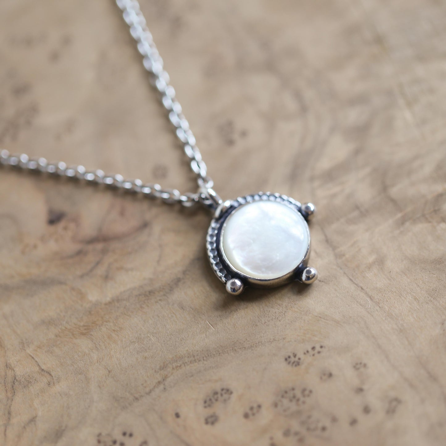 Mother of Pearl Compass Pendant – Sterling Silver Silversmith Necklace