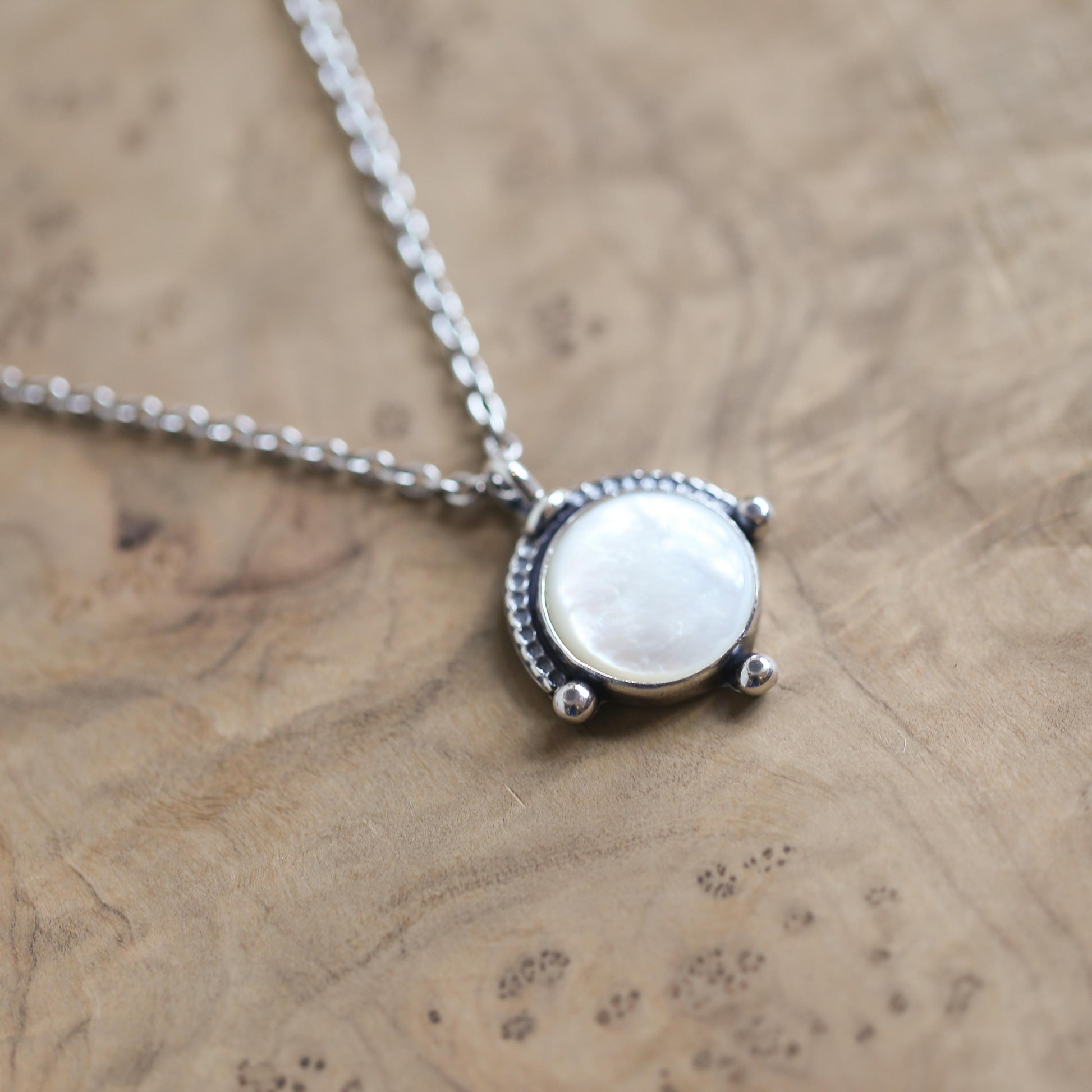 Mother of Pearl Compass Pendant – Sterling Silver Silversmith Necklace