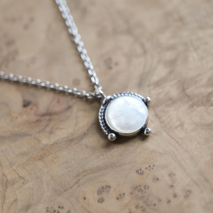 Mother of Pearl Compass Pendant – Sterling Silver Silversmith Necklace