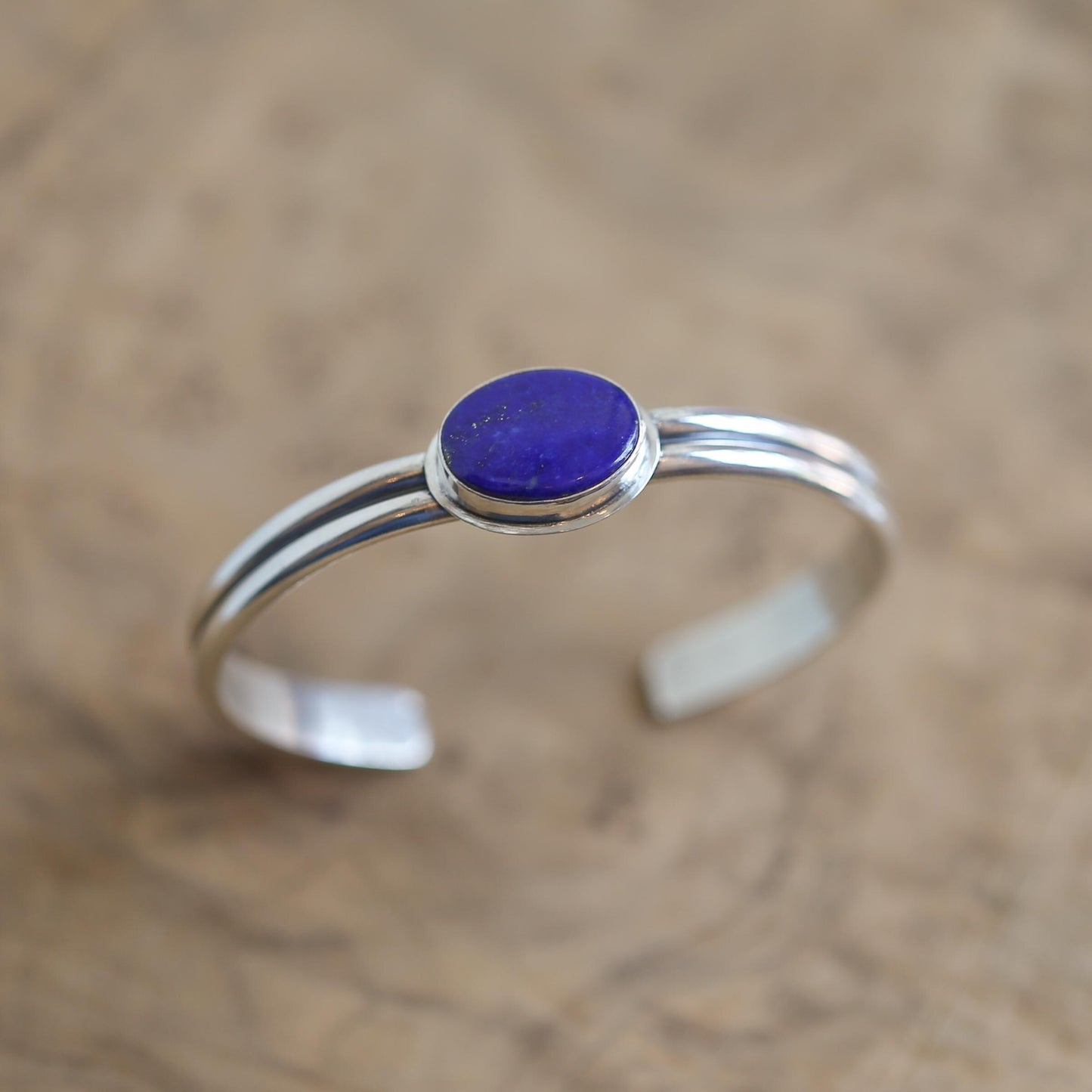 Sterling Silver Lapis Lazuli Cuff Bracelet – Handmade Gemstone Bangle