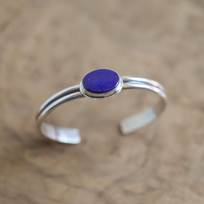 Sterling Silver Lapis Lazuli Cuff Bracelet – Handmade Gemstone Bangle