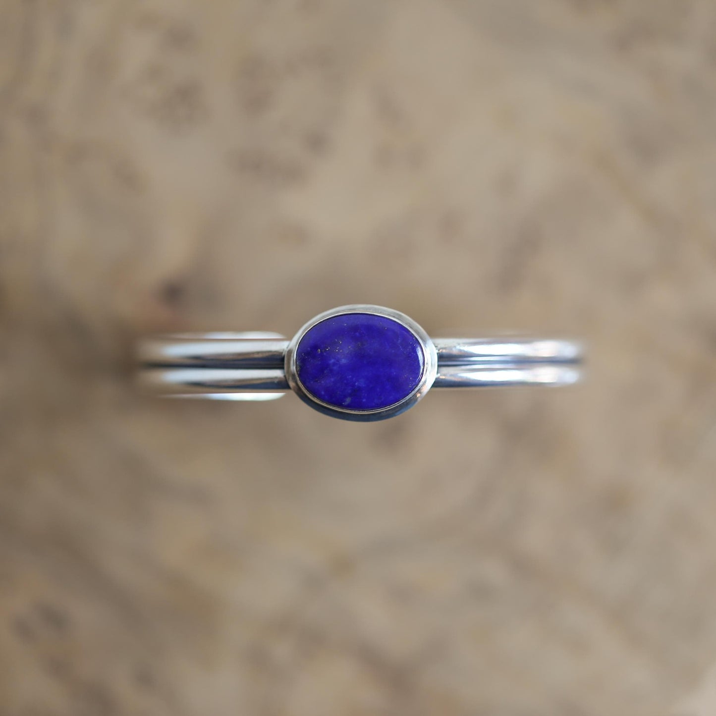 Sterling Silver Lapis Lazuli Cuff Bracelet – Handmade Gemstone Bangle