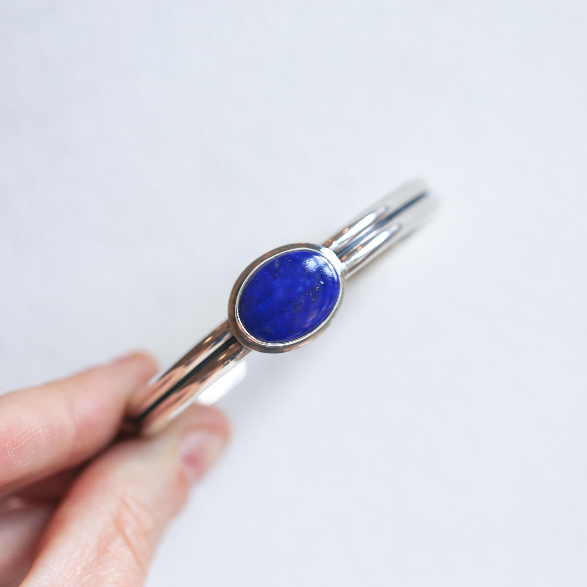 Sterling Silver Lapis Lazuli Cuff Bracelet – Handmade Gemstone Bangle
