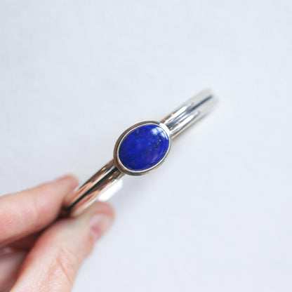 Sterling Silver Lapis Lazuli Cuff Bracelet – Handmade Gemstone Bangle