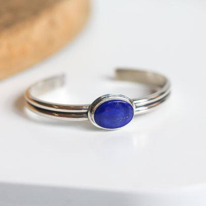 Sterling Silver Lapis Lazuli Cuff Bracelet – Handmade Gemstone Bangle