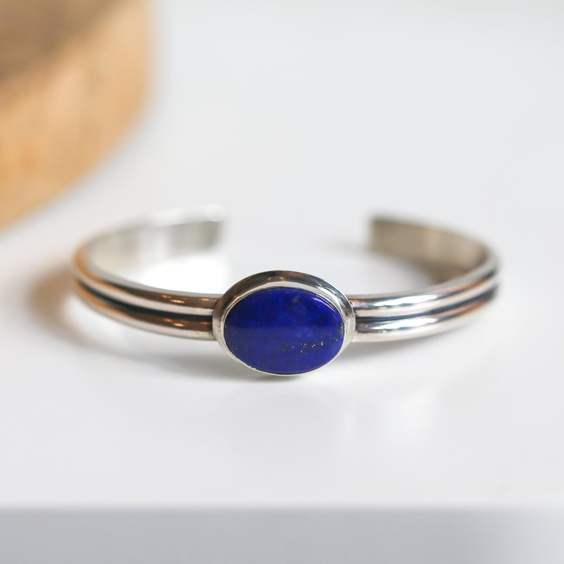 Sterling Silver Lapis Lazuli Cuff Bracelet – Handmade Gemstone Bangle