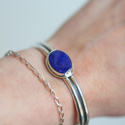 Sterling Silver Lapis Lazuli Cuff Bracelet – Handmade Gemstone Bangle