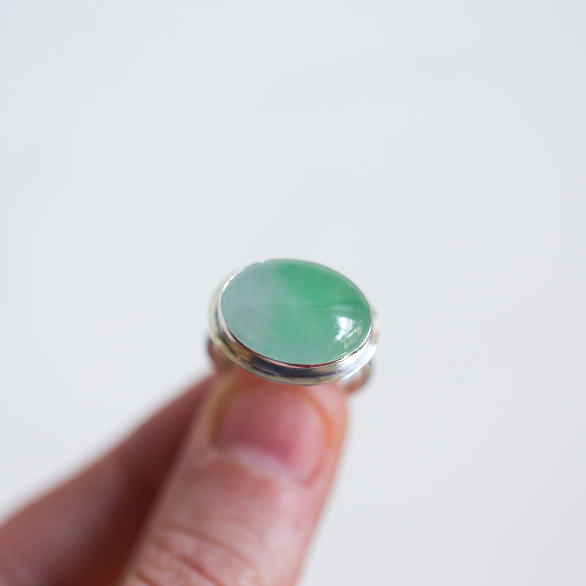 Green Jade Ring - East West Burma Jade - Sterling Silver