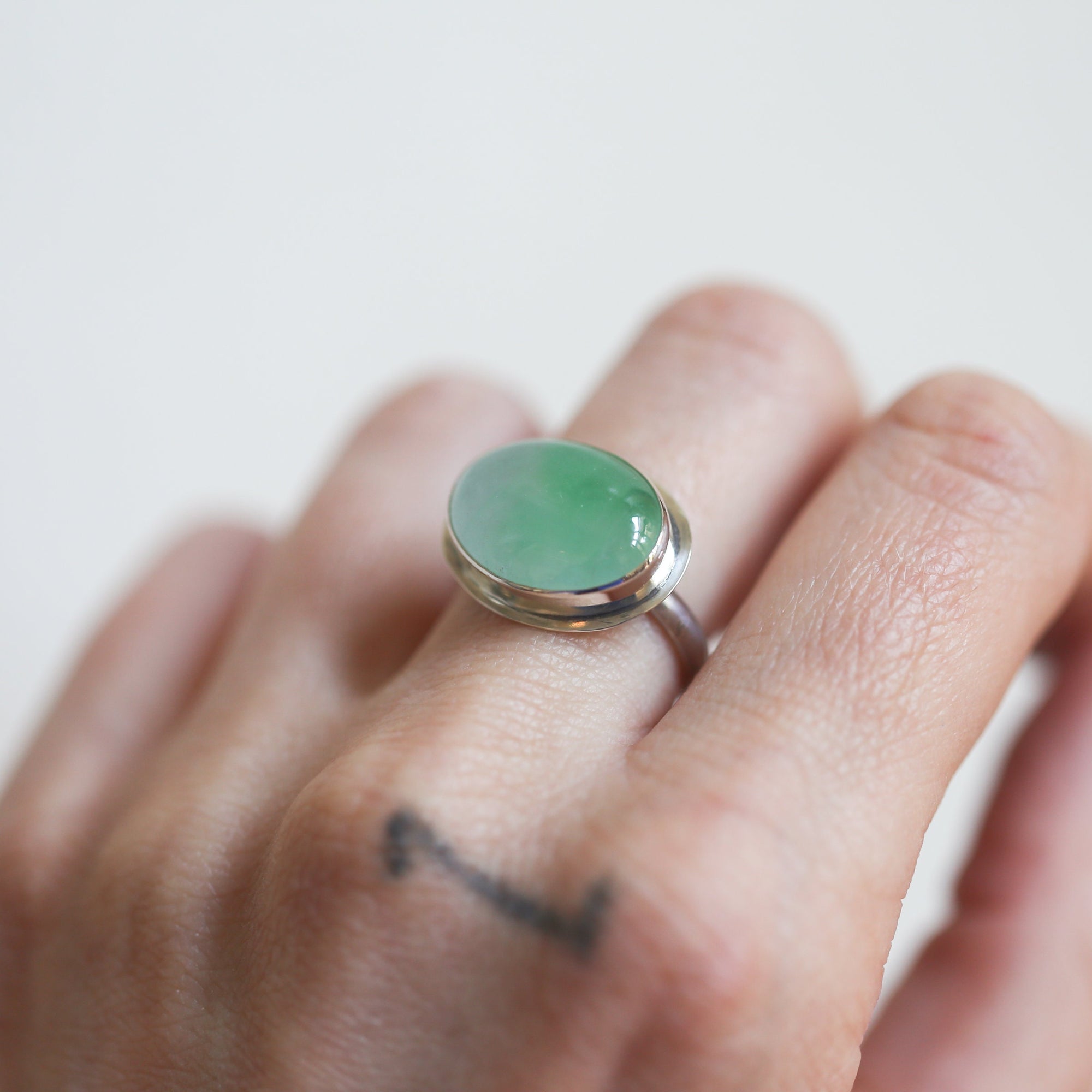 Green Jade Ring - East West Burma Jade - Sterling Silver
