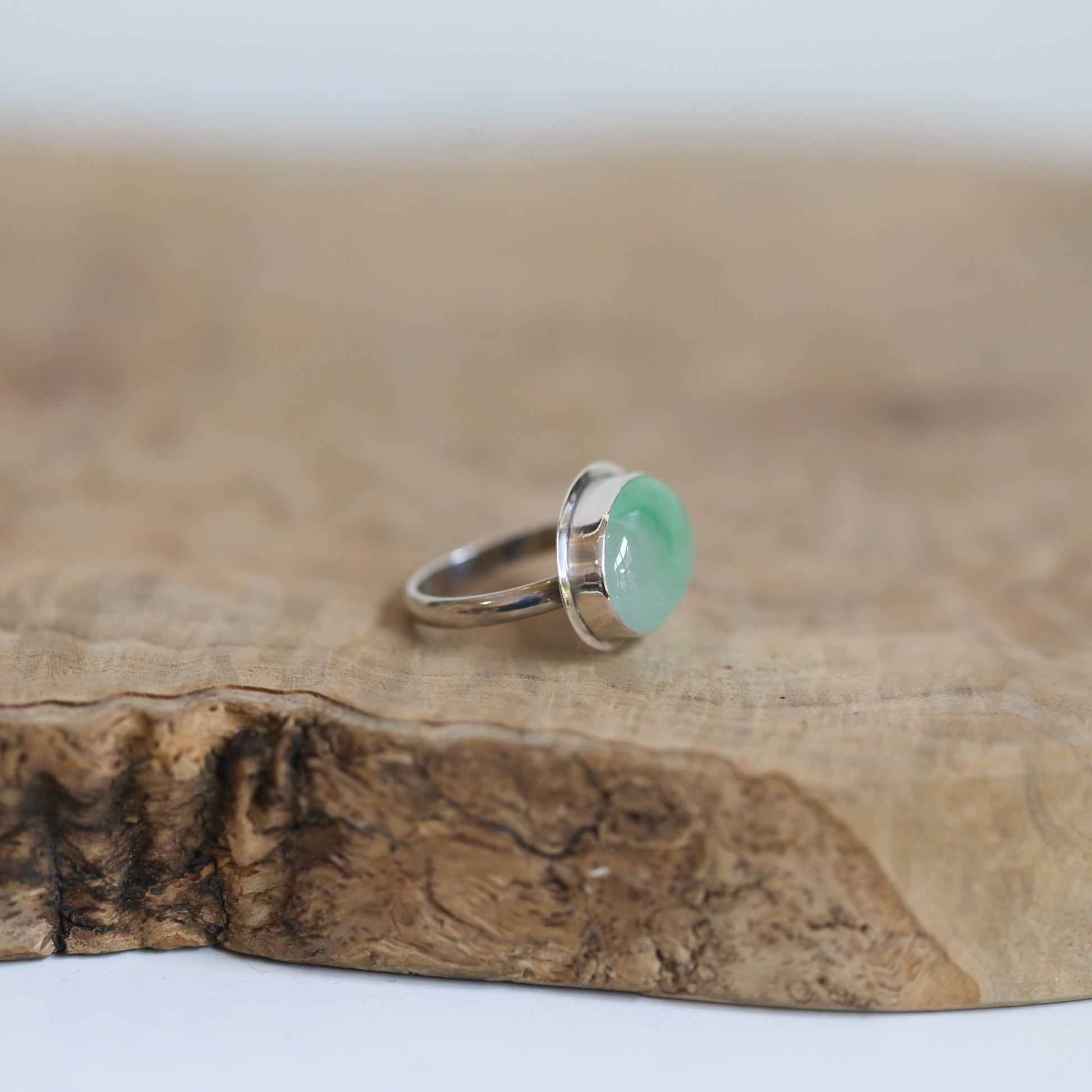 Green Jade Ring - East West Burma Jade - Sterling Silver