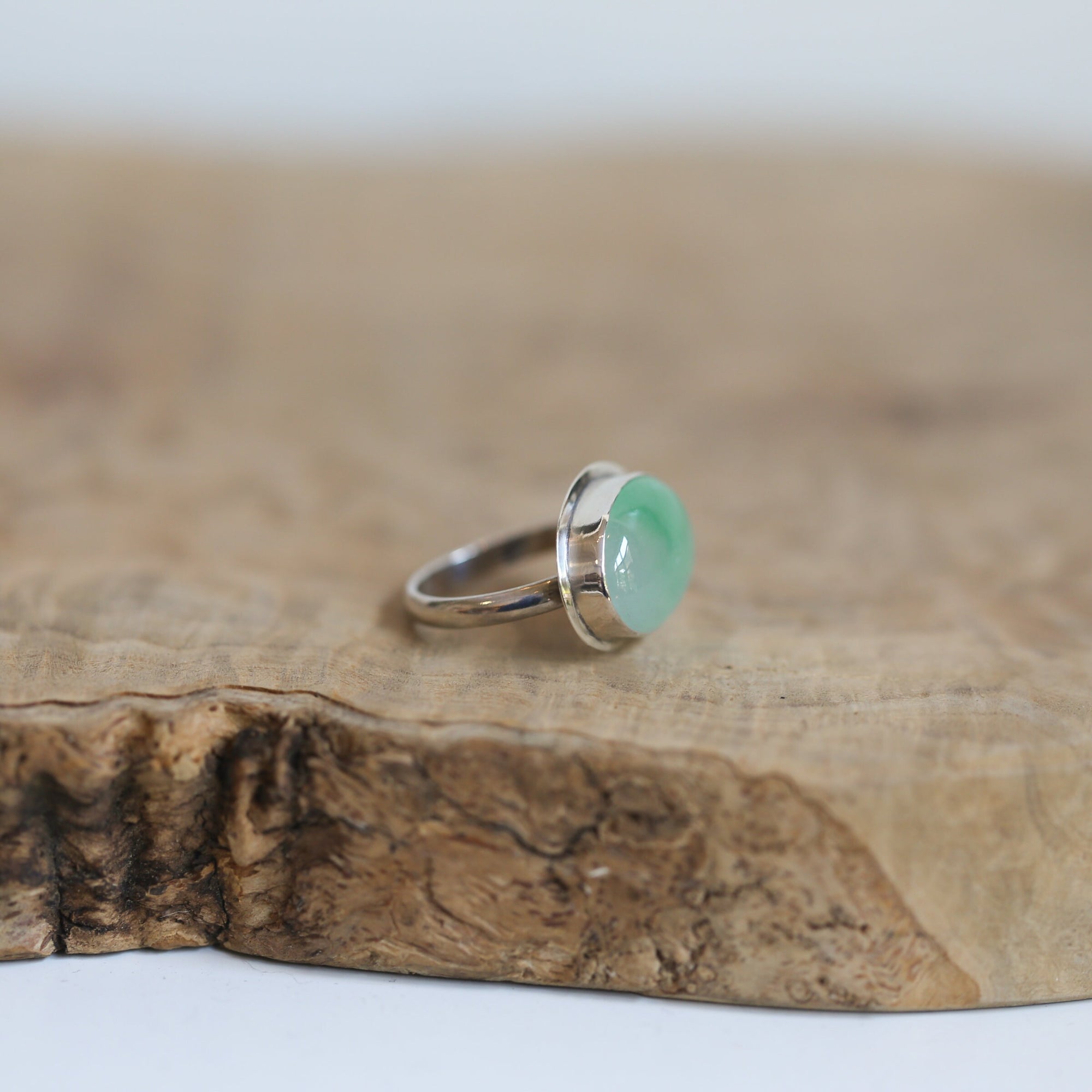 Green Jade Ring - East West Burma Jade - Sterling Silver