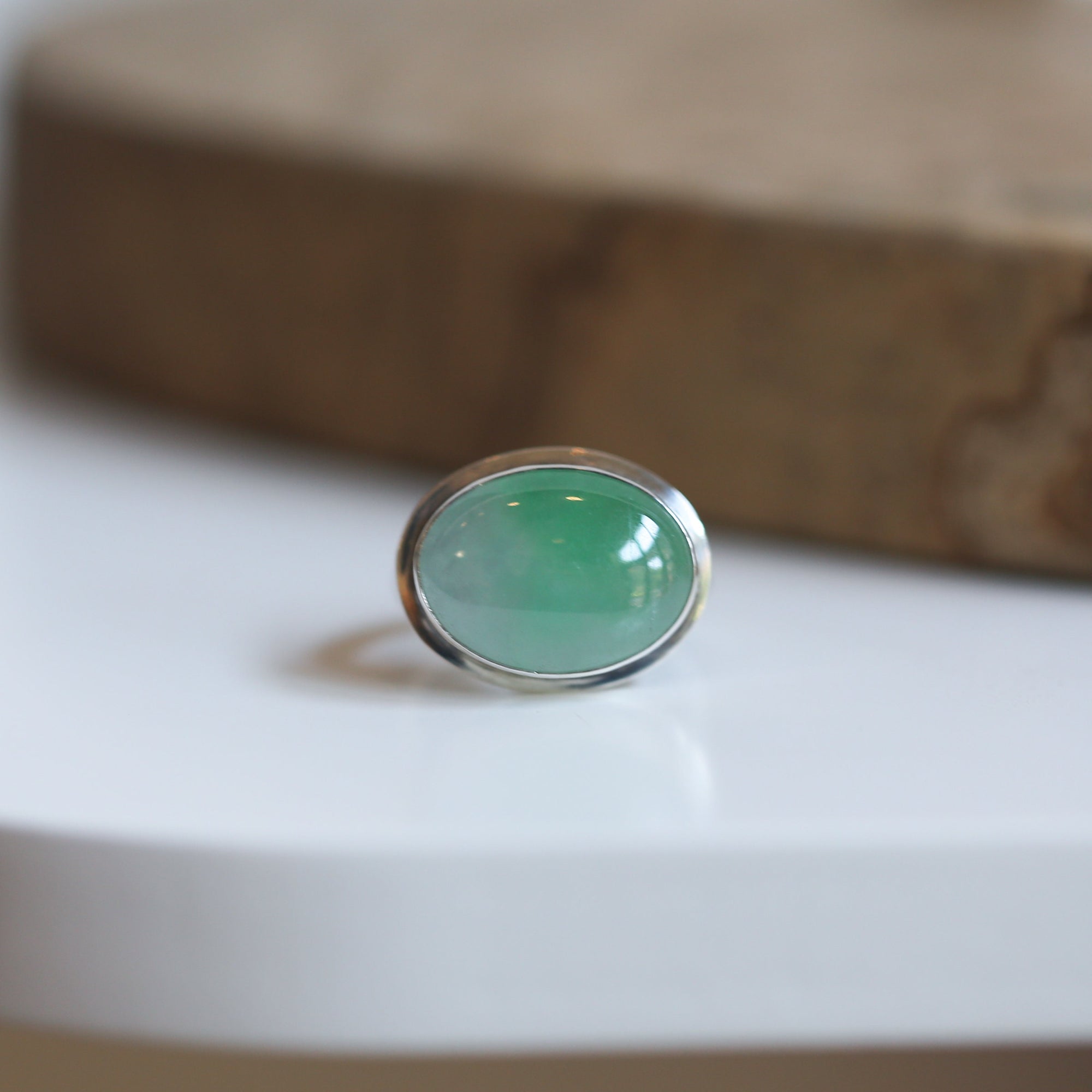 Green Jade Ring - East West Burma Jade - Sterling Silver