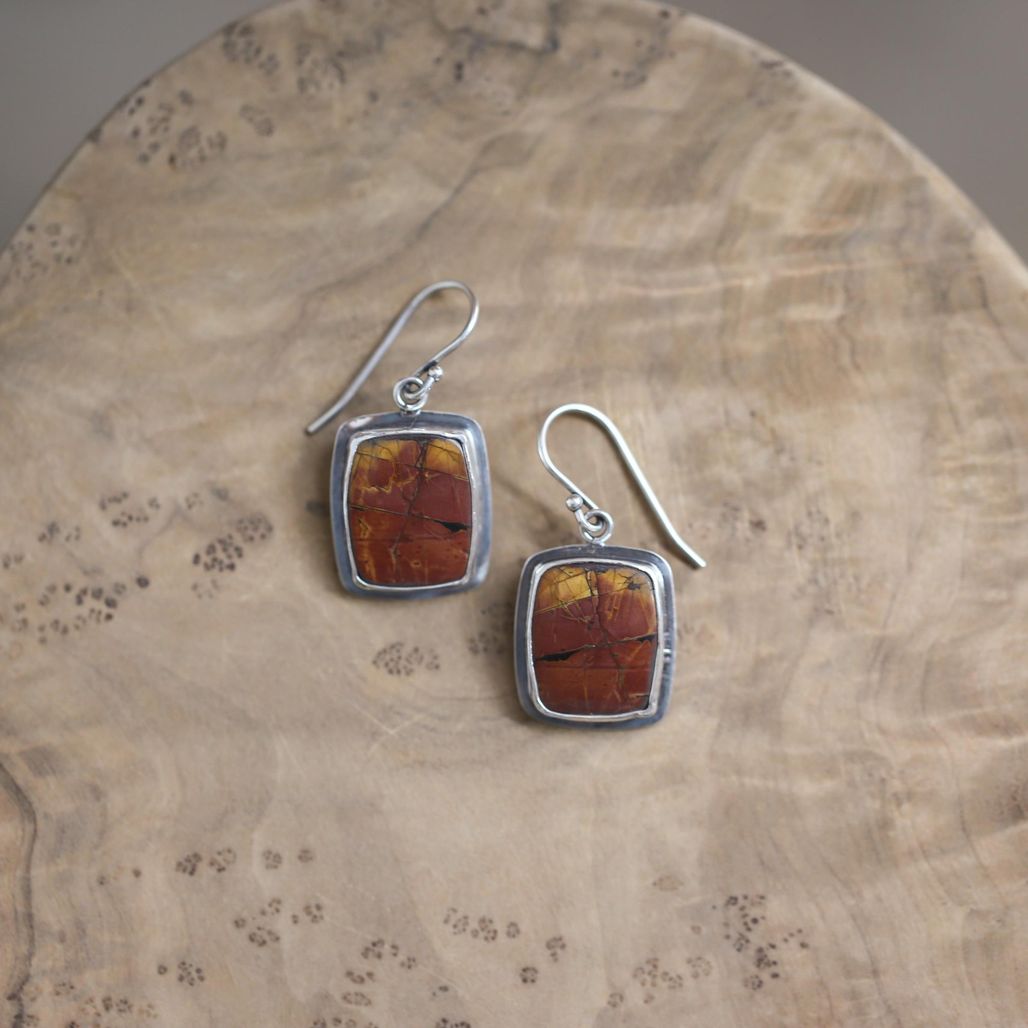 Red Creek Jasper Earrings - .925 Sterling Silver - Earthy Rectangle Drop Earrings