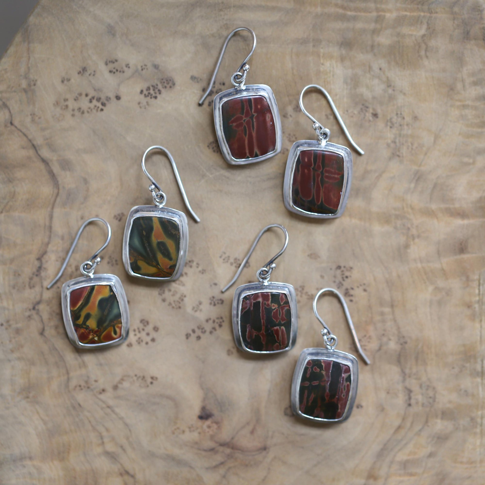 Red Creek Jasper Earrings - .925 Sterling Silver - Earthy Rectangle Drop Earrings