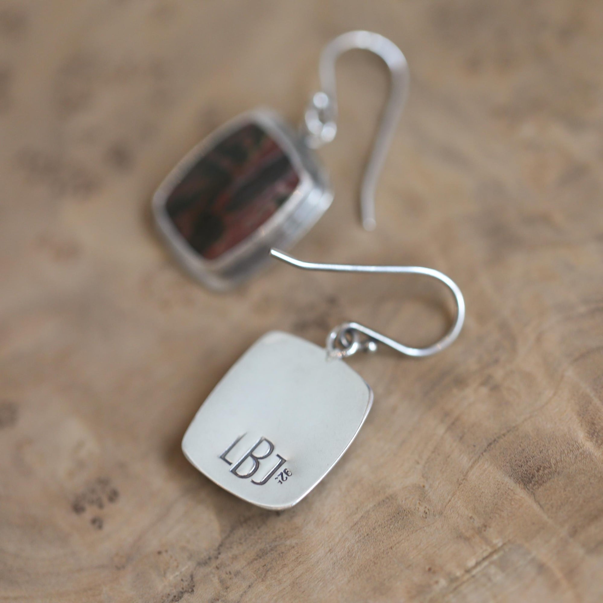 Red Creek Jasper Earrings - .925 Sterling Silver - Earthy Rectangle Drop Earrings