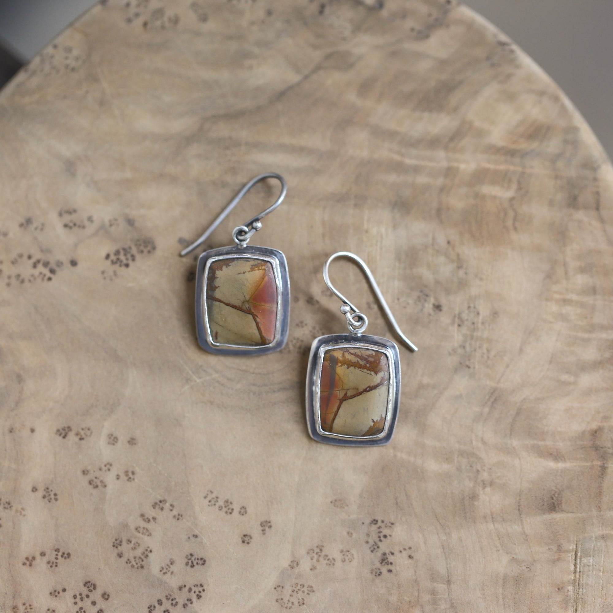 Red Creek Jasper Earrings - .925 Sterling Silver - Earthy Rectangle Drop Earrings