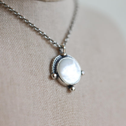 Mother of Pearl Compass Pendant – Sterling Silver Silversmith Necklace