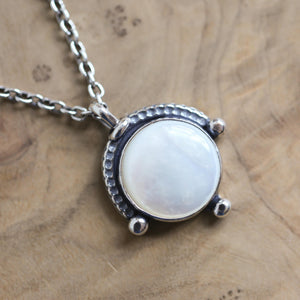 Mother of Pearl Compass Pendant – Sterling Silver Silversmith Necklace
