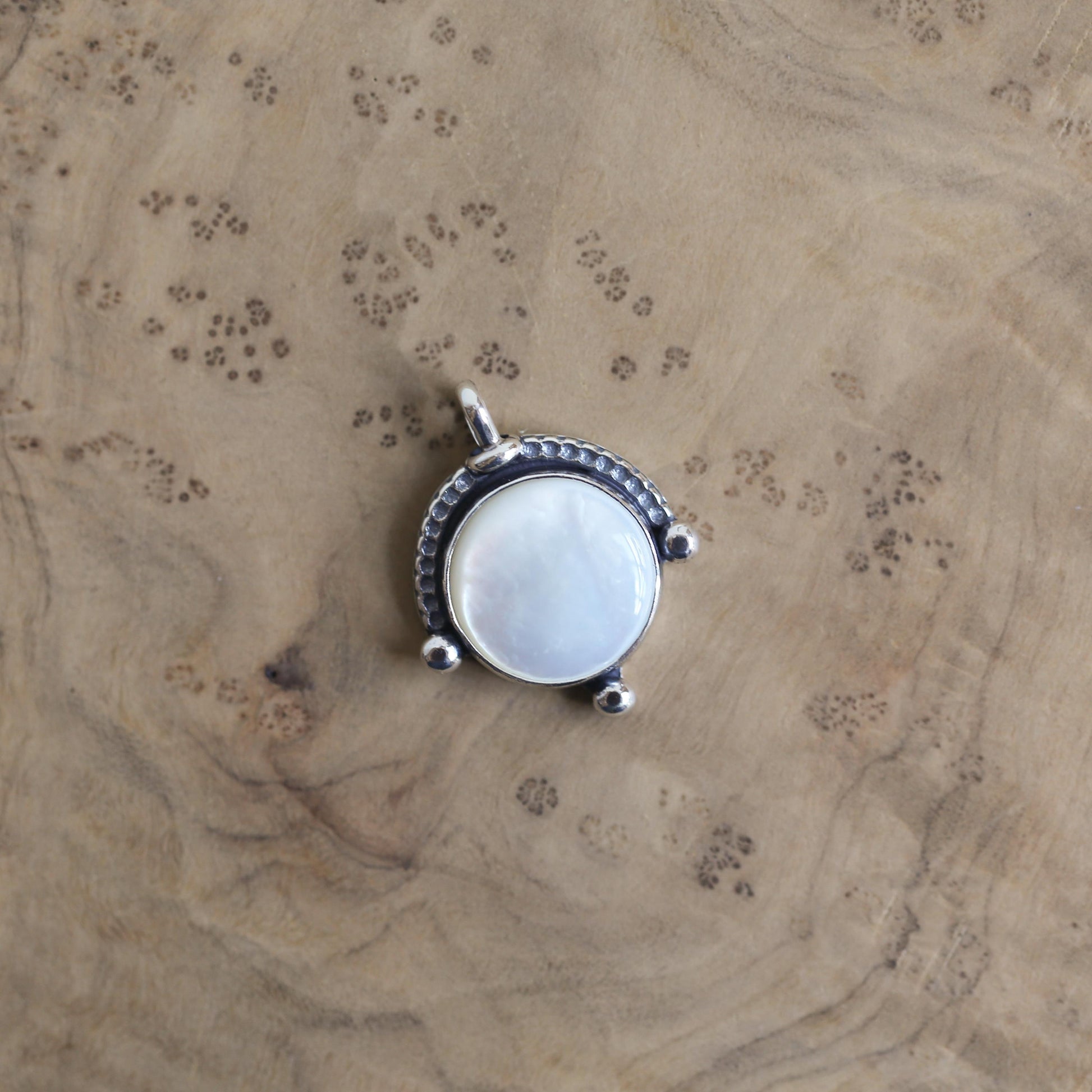 Mother of Pearl Compass Pendant – Sterling Silver Silversmith Necklace