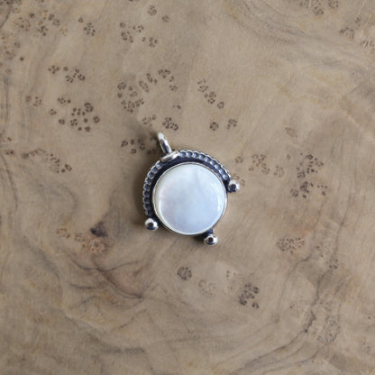 Mother of Pearl Compass Pendant – Sterling Silver Silversmith Necklace