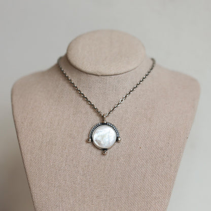 Mother of Pearl Compass Pendant – Sterling Silver Silversmith Necklace