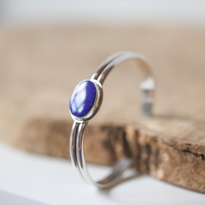 Sterling Silver Lapis Lazuli Cuff Bracelet – Handmade Gemstone Bangle