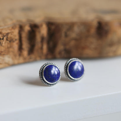 Lapis Lazuli Sterling Silver Stud Earrings – Traditional Stone Posts