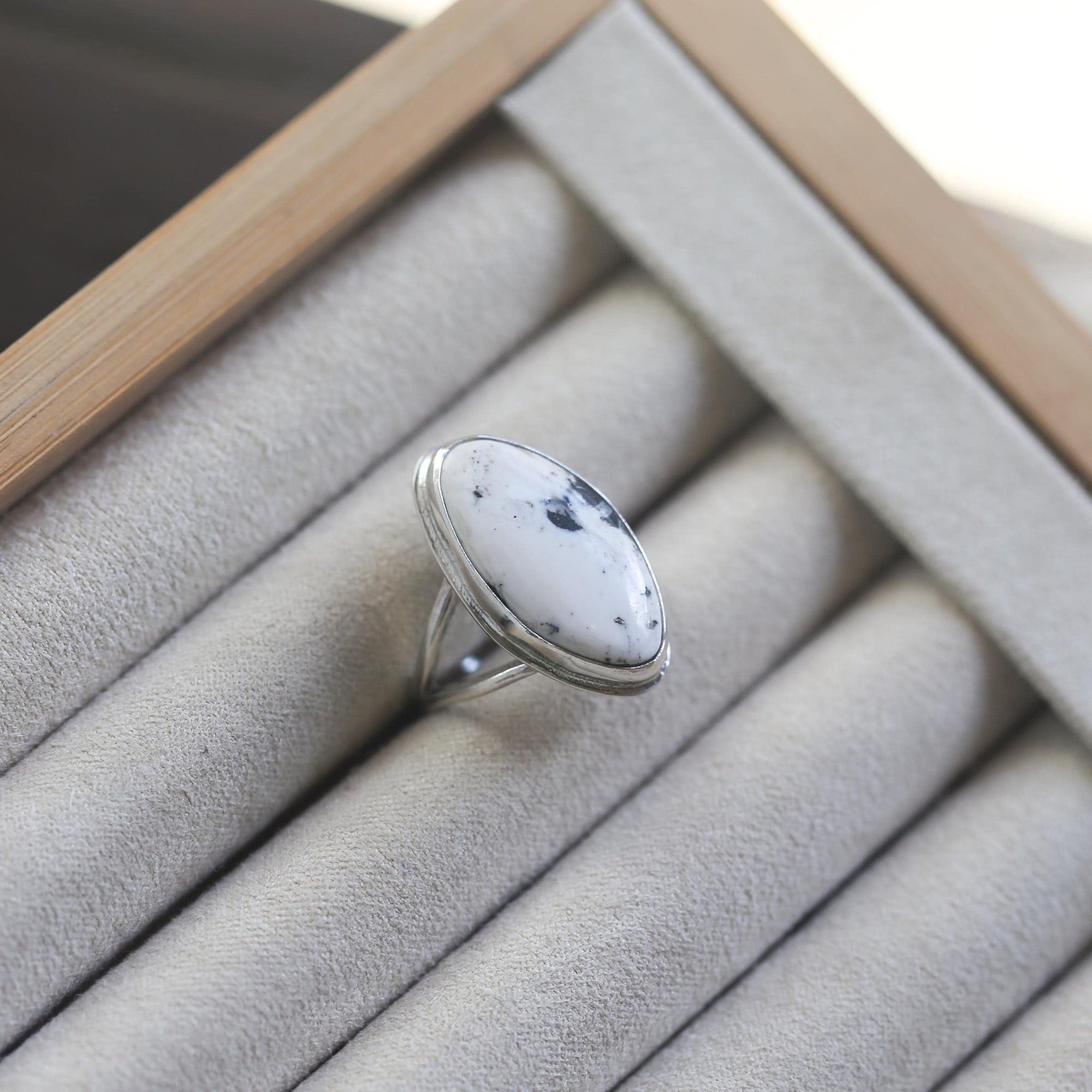 White Buffalo Ring - Size 7.5 - Sterling Silver - Ready to Ship - Silversmith Ring - OOAK